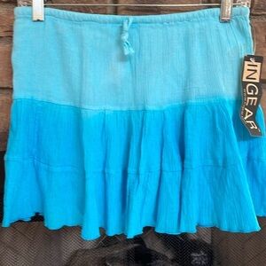 NWT IN GEAR light blue and teal lined ombre skirt or swimsuit coverup. Large